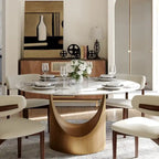 Modern Round Dining Table for DiningroomWhite Glossy Stone Tabletop,Bronze Carbon Pedestal