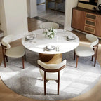 Modern Round Dining Table for DiningroomWhite Glossy Stone Tabletop,Bronze Carbon Pedestal