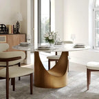 Modern Round Dining Table for DiningroomWhite Glossy Stone Tabletop,Bronze Carbon Pedestal