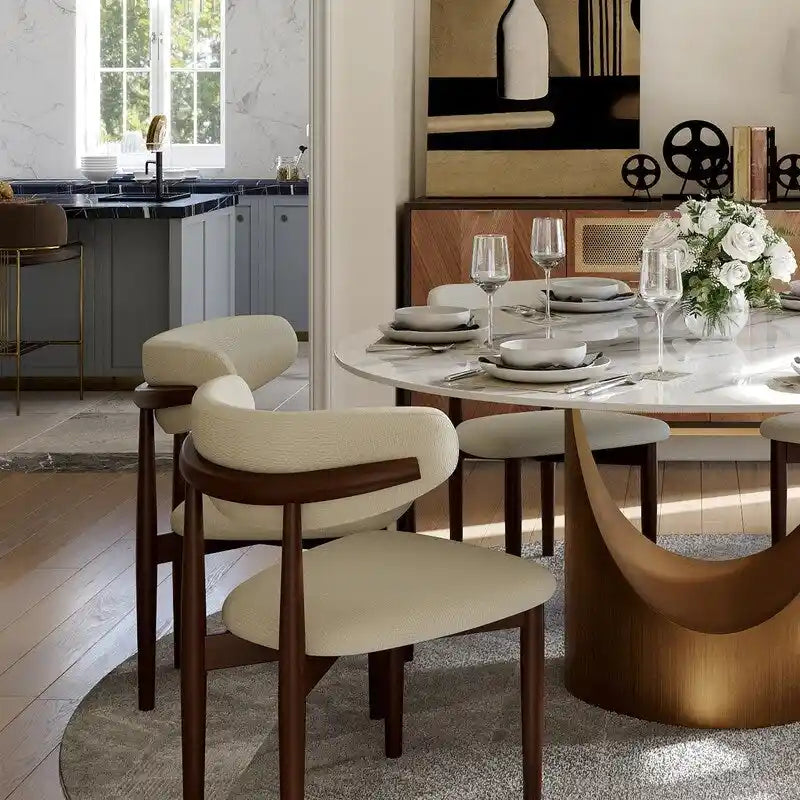Modern Round Dining Table for DiningroomWhite Glossy Stone Tabletop,Bronze Carbon Pedestal