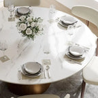 Modern Round Dining Table for DiningroomWhite Glossy Stone Tabletop,Bronze Carbon Pedestal