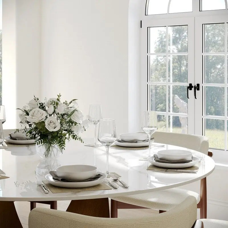 Modern Round Dining Table for DiningroomWhite Glossy Stone Tabletop,Bronze Carbon Pedestal