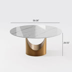 Modern Round Dining Table for DiningroomWhite Glossy Stone Tabletop,Bronze Carbon Pedestal