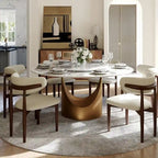 Modern Round Dining Table for DiningroomWhite Glossy Stone Tabletop,Bronze Carbon Pedestal