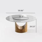Modern Round Dining Table for DiningroomWhite Glossy Stone Tabletop,Bronze Carbon Pedestal