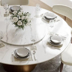 Modern Round Dining Table for DiningroomWhite Glossy Stone Tabletop,Bronze Carbon Pedestal