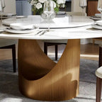 Modern Round Dining Table for DiningroomWhite Glossy Stone Tabletop,Bronze Carbon Pedestal