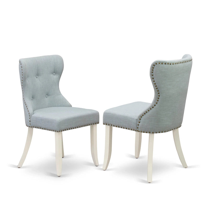 East West Furniture Dining Table Set- a Kitchen Table and Baby Blue Linen Fabric Parson Chairs, Linen White(Pieces Options)