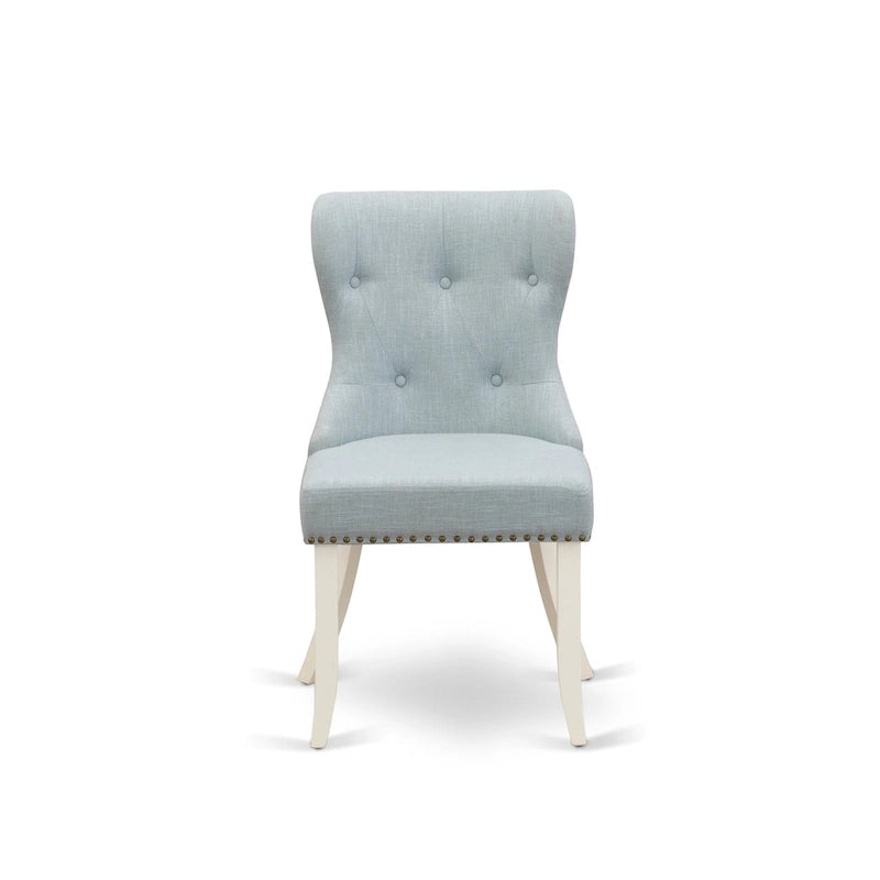 East West Furniture Dining Table Set- a Kitchen Table and Baby Blue Linen Fabric Parson Chairs, Linen White(Pieces Options)