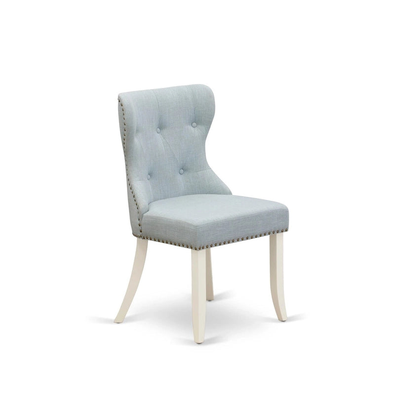 East West Furniture Dining Table Set- a Kitchen Table and Baby Blue Linen Fabric Parson Chairs, Linen White(Pieces Options)
