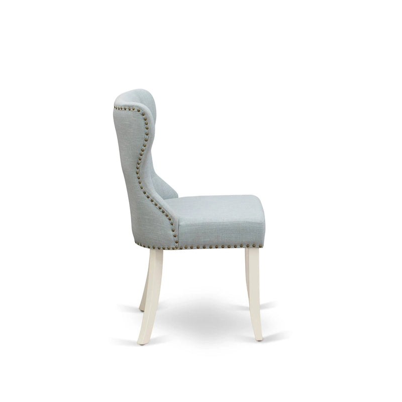 East West Furniture Dining Table Set- a Kitchen Table and Baby Blue Linen Fabric Parson Chairs, Linen White(Pieces Options)