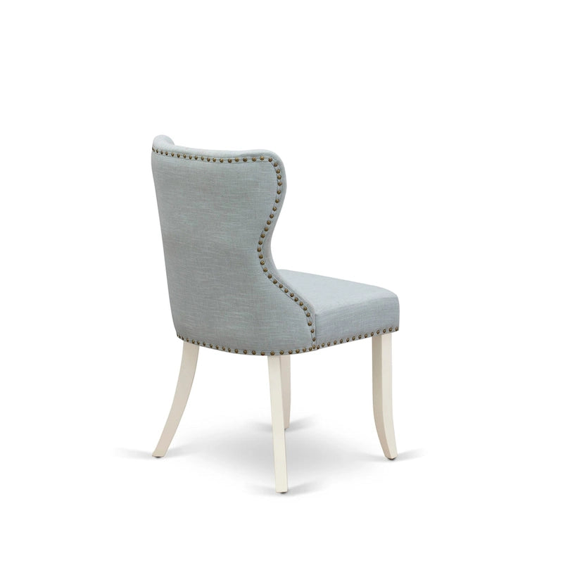 East West Furniture Dining Table Set- a Kitchen Table and Baby Blue Linen Fabric Parson Chairs, Linen White(Pieces Options)