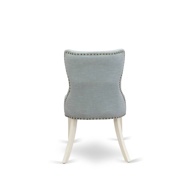 East West Furniture Dining Table Set- a Kitchen Table and Baby Blue Linen Fabric Parson Chairs, Linen White(Pieces Options)
