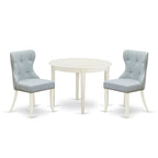 East West Furniture Dining Table Set- a Kitchen Table and Baby Blue Linen Fabric Parson Chairs, Linen White(Pieces Options)