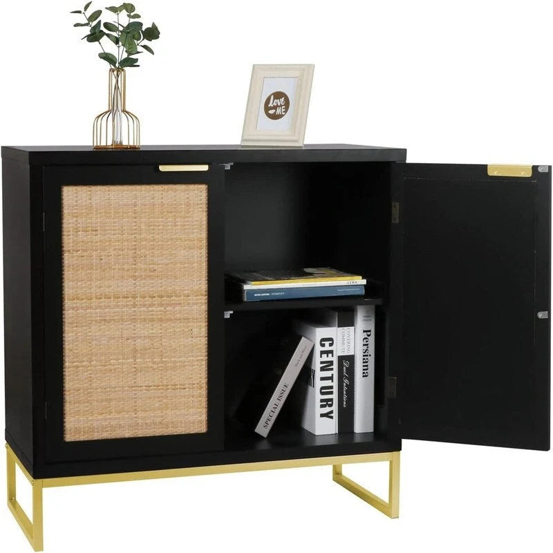Rattan Sideboard Buffet Kitchen Storage Cabinet - 13.8D x 31.5W x 29.4H