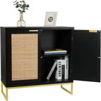 Rattan Sideboard Buffet Kitchen Storage Cabinet - 13.8D x 31.5W x 29.4H
