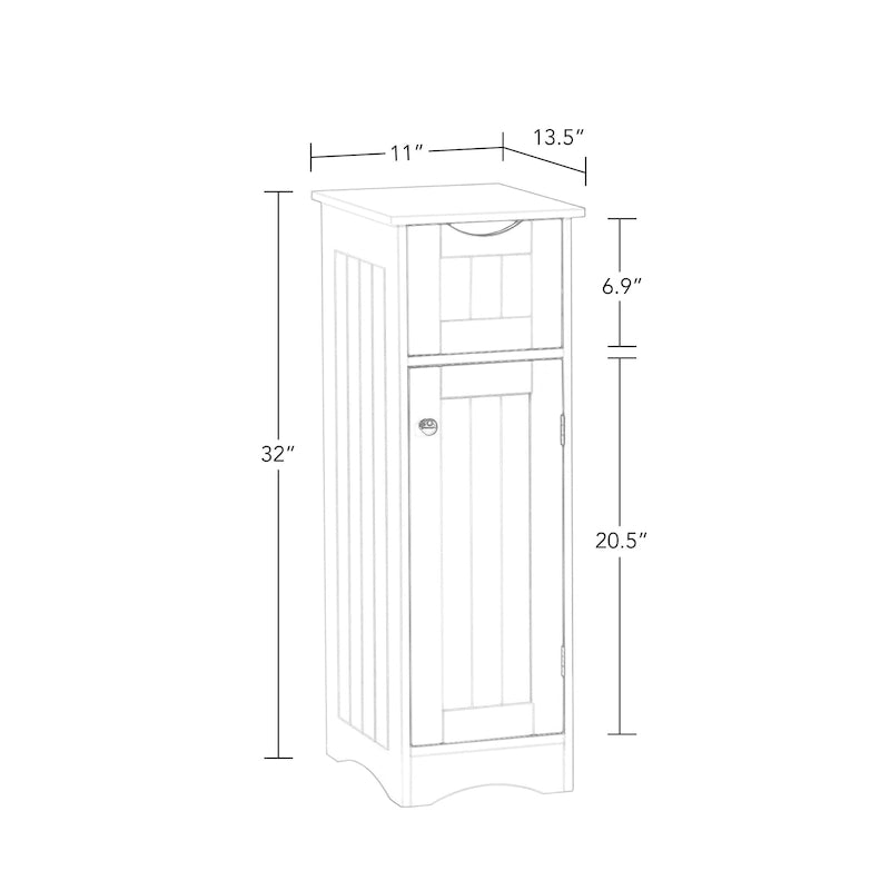 RiverRidge Ashland Single Door Narrow Bathroom and Laundry Storage Cabinet with Drawer and Adjustable Shelves - White
