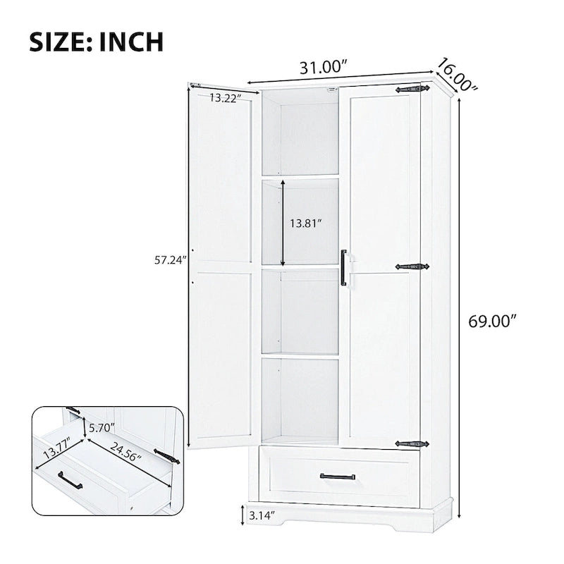 Tall Bathroom Storage Cabinet with 2 Doors, 1 Drawer & Adjustable Shelf