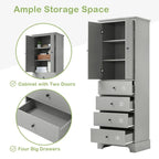 Bathroom Storage Cabinet with 2 Doors and 4 Drawers,Adjustable Shelf