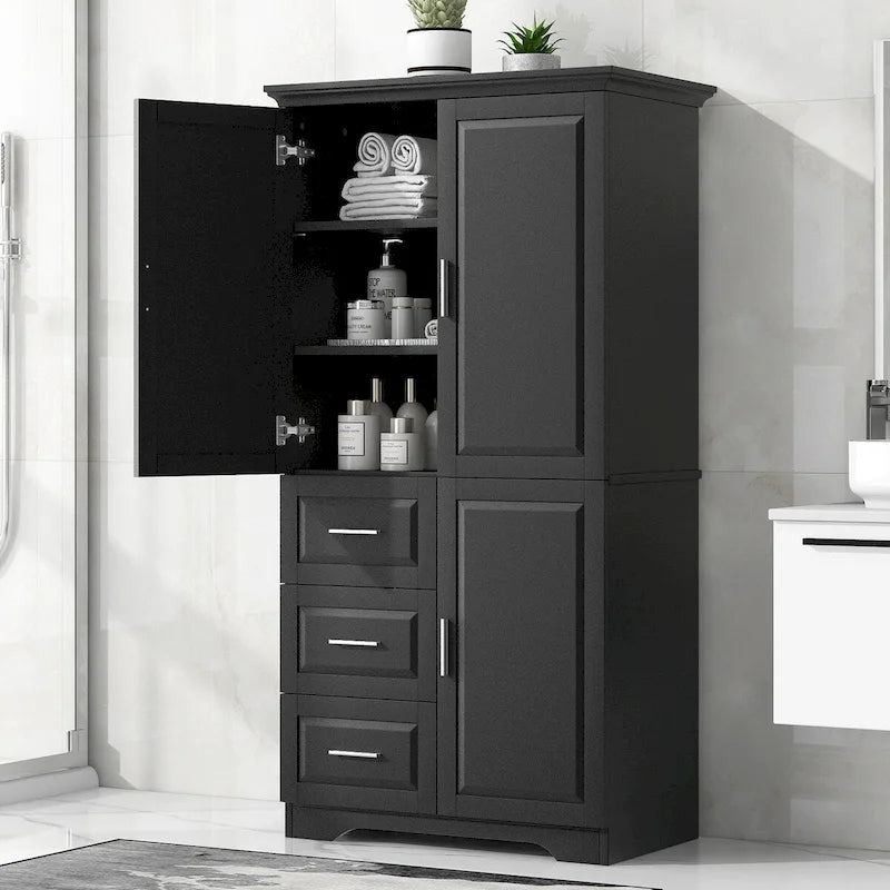 Tall and Wide Storage Cabinet with Doors and Three Drawers