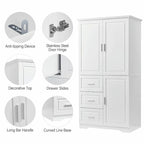 Tall and Wide Storage Cabinet with Doors and Three Drawers
