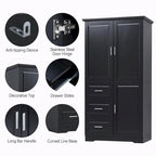 Tall and Wide Storage Cabinet with Doors and Three Drawers