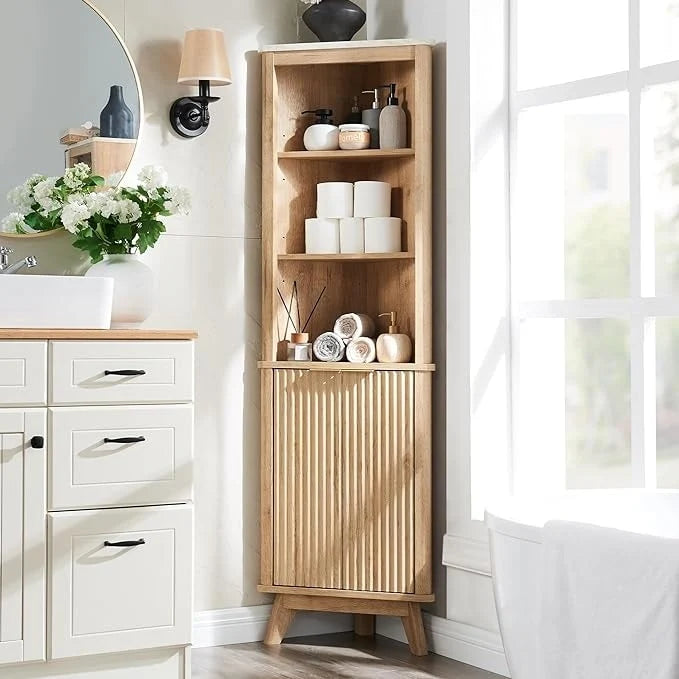 68 Modern Tall Corner Cabinet, Storage Cabinet with Faux Marble Top
