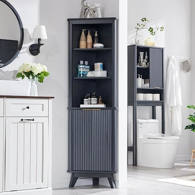 68 Modern Tall Corner Cabinet, Storage Cabinet with Faux Marble Top