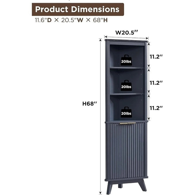 68 Modern Tall Corner Cabinet, Storage Cabinet with Faux Marble Top