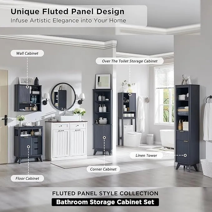 68 Modern Tall Corner Cabinet, Storage Cabinet with Faux Marble Top