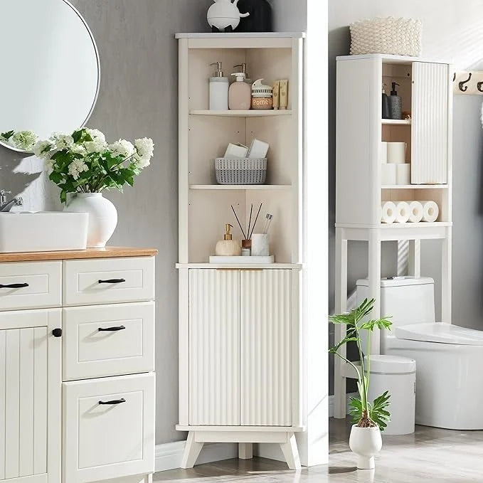 68 Modern Tall Corner Cabinet, Storage Cabinet with Faux Marble Top