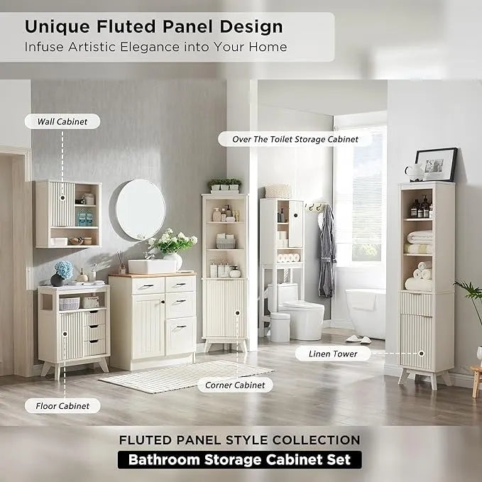 68 Modern Tall Corner Cabinet, Storage Cabinet with Faux Marble Top