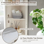 68 Modern Tall Corner Cabinet, Storage Cabinet with Faux Marble Top