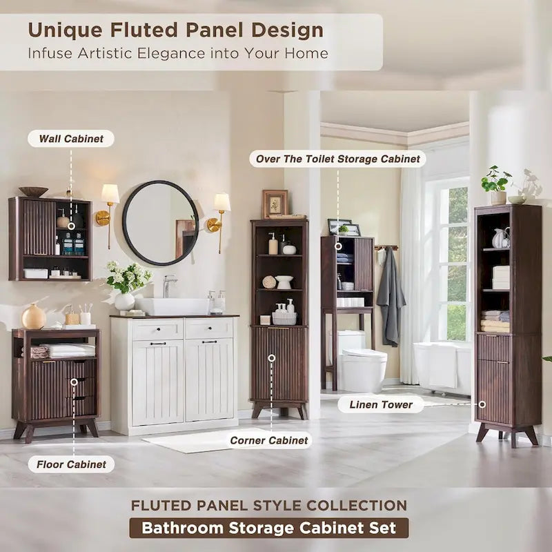 68 Modern Tall Corner Cabinet, Storage Cabinet with Faux Marble Top