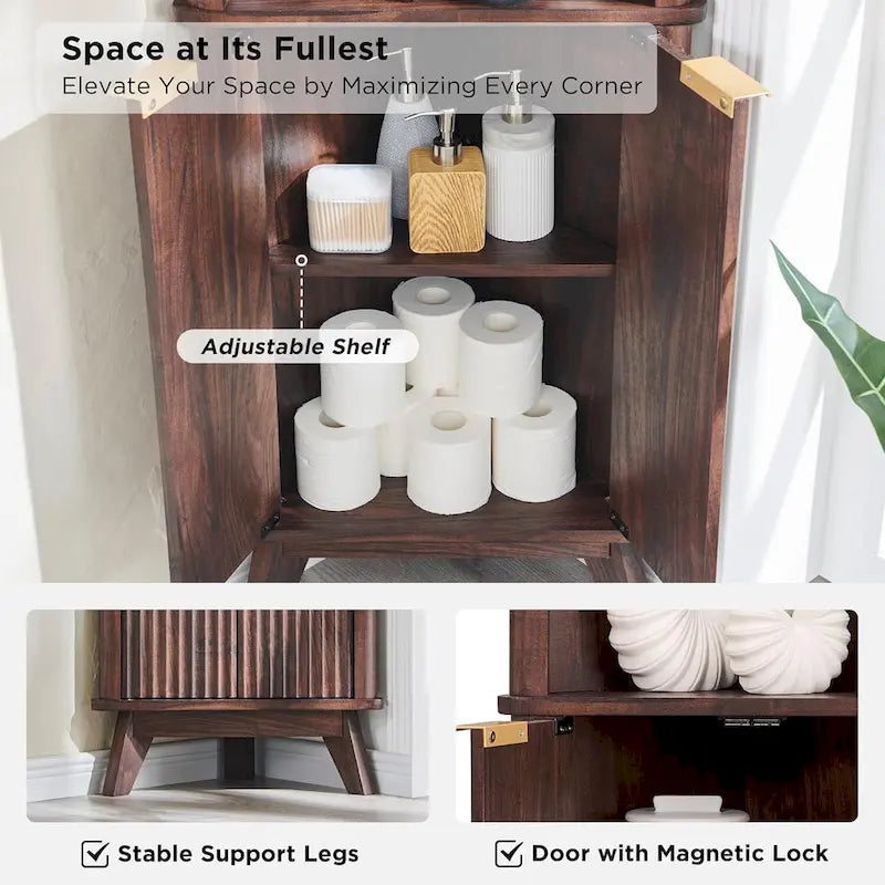 68 Modern Tall Corner Cabinet, Storage Cabinet with Faux Marble Top