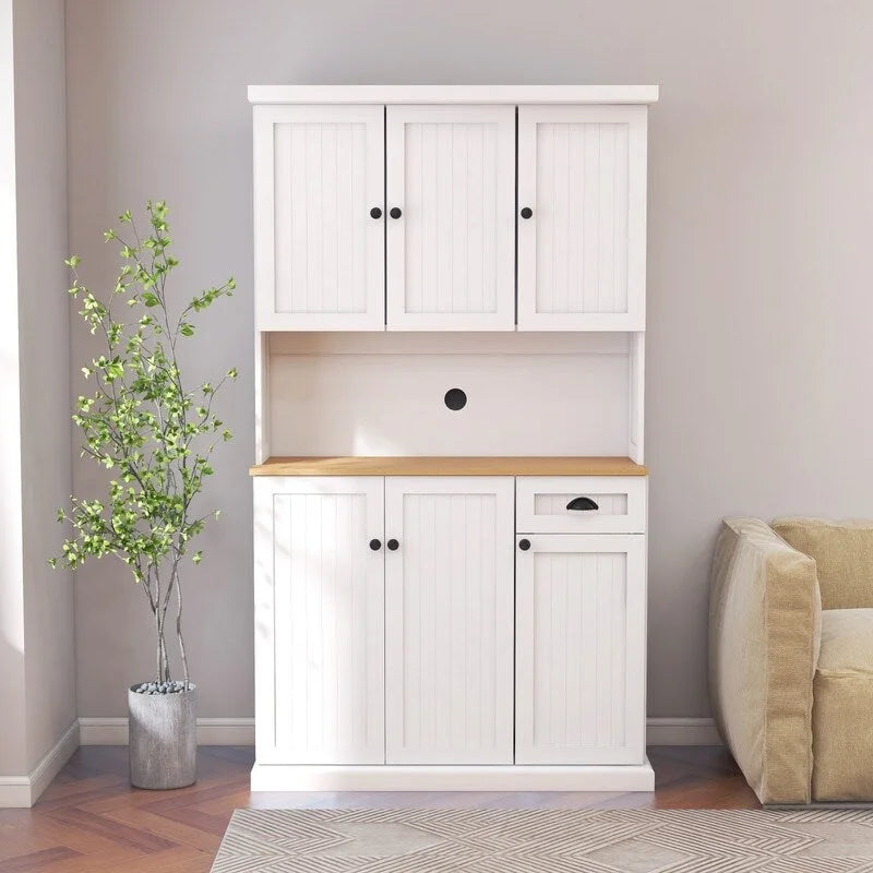 71 Kitchen Pantry Storage Cabinet with Adjustable Shelves, 6 Doors and 1 Drawer