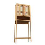 Over the Toilet Storage, 65 Tall Natural Bamboo Bathroom Shelf Organizer with 2 Door