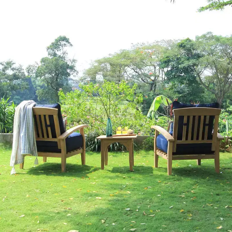 Sonoma Lane Amherst 3pc Teak Outdoor Chat Set with Zippered Cushions