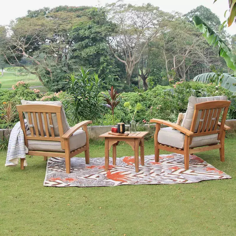 Sonoma Lane Amherst 3pc Teak Outdoor Chat Set with Zippered Cushions