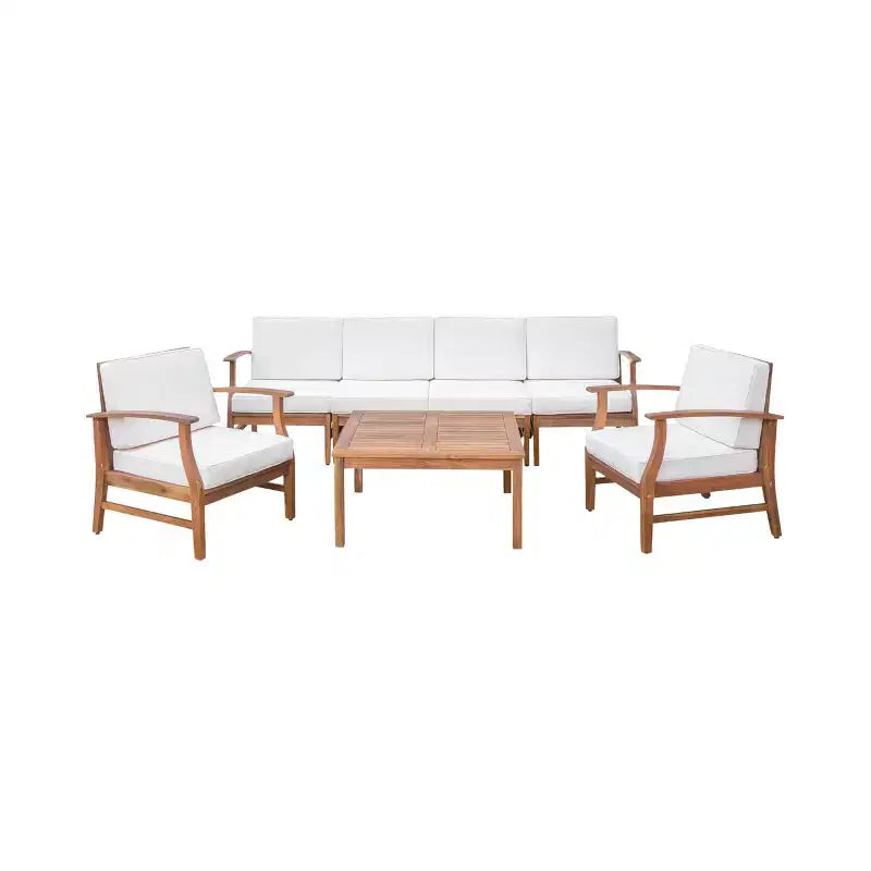 Ensemble Perla de 7 pièces de canapé et fauteuil de club en bois d'acacia - Christopher Knight Home : Assise extérieure avec