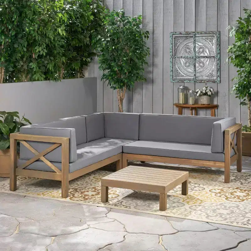 Christopher Knight Home Brava 4pc Wood Patio Chat Set with Cushions