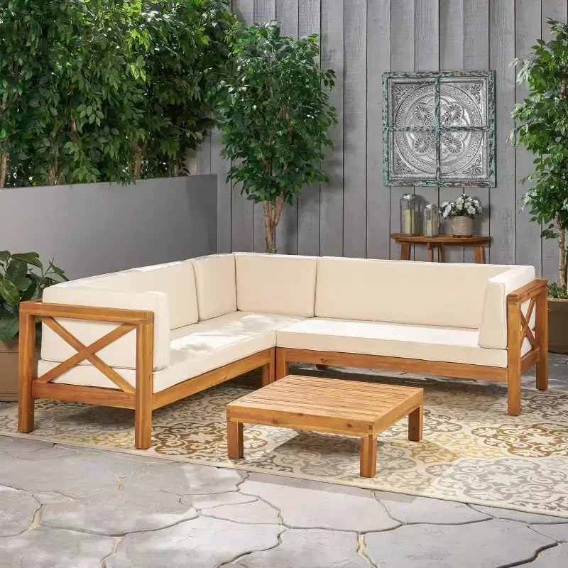 Christopher Knight Home Brava 4pc Wood Patio Chat Set with Cushions