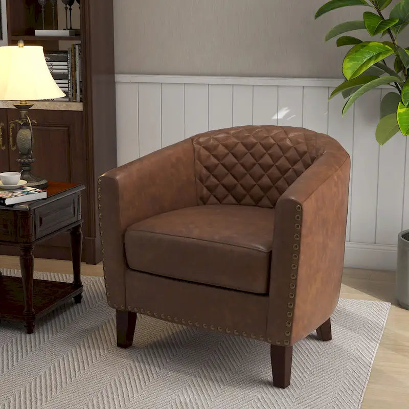 Ethan Accent Chair Barrel PU Leather with Nailhead Trim