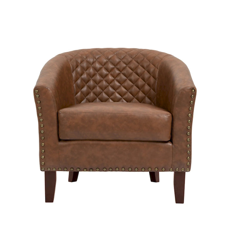 Ethan Accent Chair Barrel PU Leather with Nailhead Trim