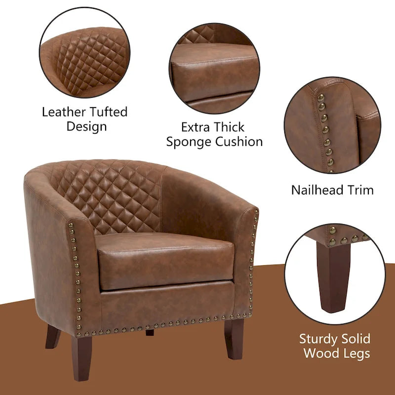 Ethan Accent Chair Barrel PU Leather with Nailhead Trim