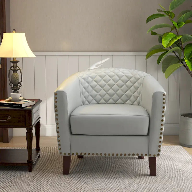 Ethan Accent Chair Barrel PU Leather with Nailhead Trim