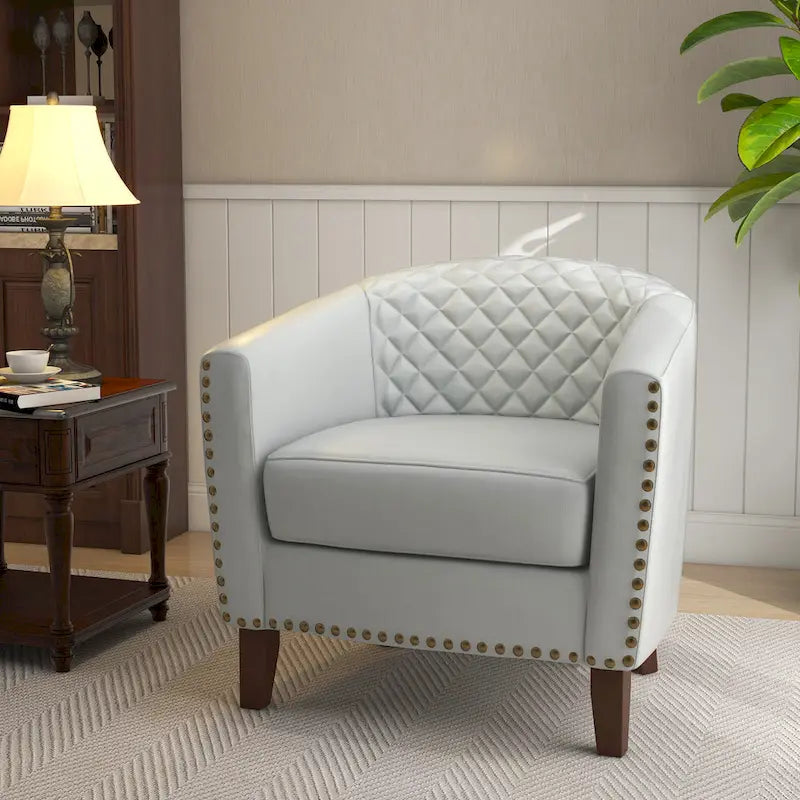Ethan Accent Chair Barrel PU Leather with Nailhead Trim