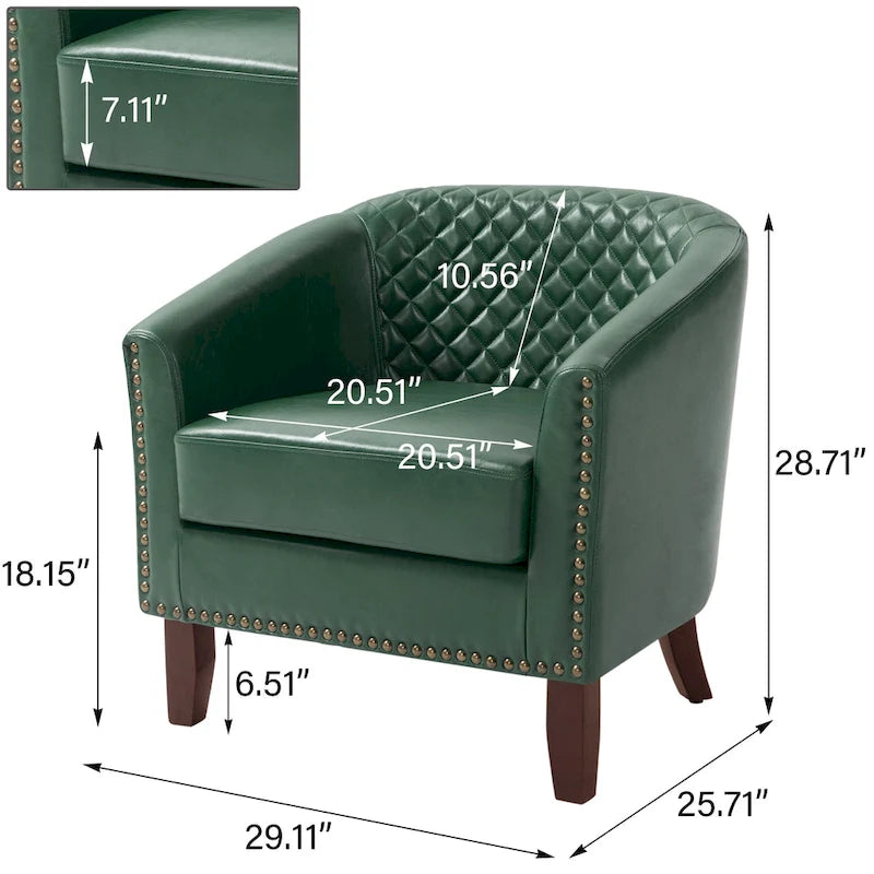 Ethan Accent Chair Barrel PU Leather with Nailhead Trim