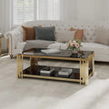 Table basse rectangulaire de 48 pouces de large avec plateau en verre, table basse double couche en acier inoxydable