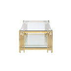 Table basse rectangulaire de 48 pouces de large avec plateau en verre, table basse double couche en acier inoxydable
